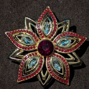 Elegant Gold and Red Floral Brooch